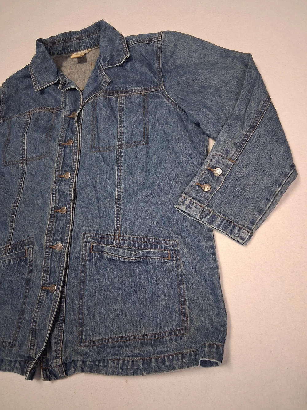 Women's Blue Denim Button-Front Jacket with Patch Pockets - Picture 2 of 13
